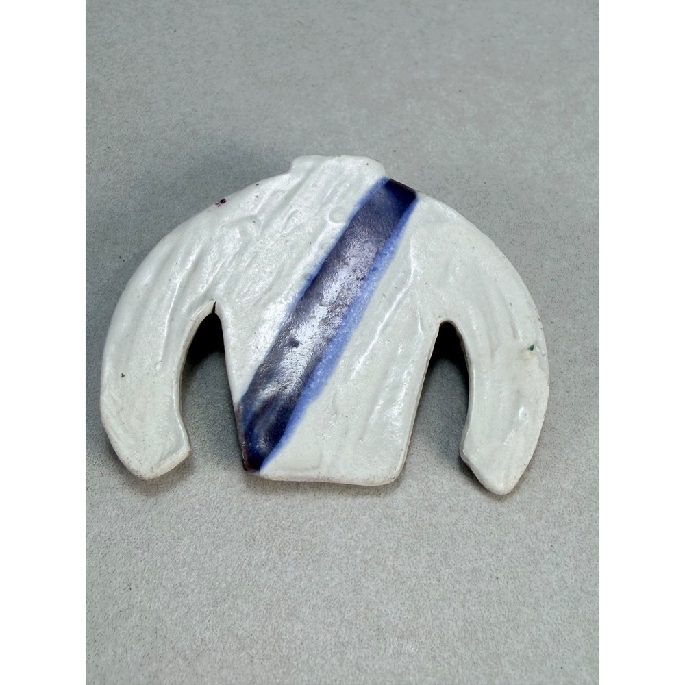 Louisville Stoneware Pottery Sweater Brooch Blue Stripe Handmade Ceramic Rare